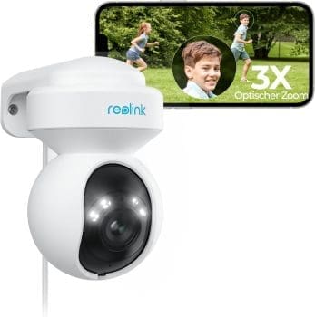 Reolink 5MP PTZ Überwachungskamera Aussen,3X Optischer Zoom, 2,4/5GHz WLAN Kamera Outdoor mit Personen-/Fahrzeugerkennung, Automatischer Verfolgung, Vollfarb-Nachtsicht, 2-Wege-Audio, E1 Outdoor