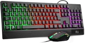 Rii Gaming Tastatur und Maus Set, Maus und Tastatur, RGB Hintergrundbeleuchtung QWERTZ (DE-Layout), Regenbogen Farben Beleuchtete USB Wasserdicht Tastatur und Maus mit 3200 für Pro PC Gamer