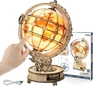 Rokr 3d Puzzle Holz Erwaschsen, Holzpuzzle Modell Leuchtglobus modellbau Bastelset Erwaschsen MIT LED Lichtkugel Bausatz Drehbar Luminous Globe HOLZBAUSATZ ALS DEKO, GESCHENK (180 TELENKE