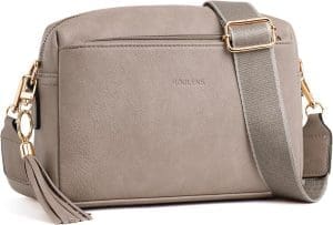 Roulens Damen Handy-Umhängetasche, veganes Leder, Cross-Body, breiter Riemen, Abendtasche mit 3 Reißverschlussfächern, Handtasche mit Kartenfach, verstellbarer, abnehmbarer Schultergurt