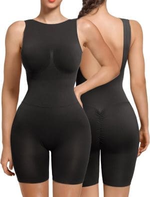 SHAPERX Shapewear Damen Body Miederbody Stark Formend Jumpsuit Kurz Figurformende Bodywäsche Abnehmen Shaping Bodysuit