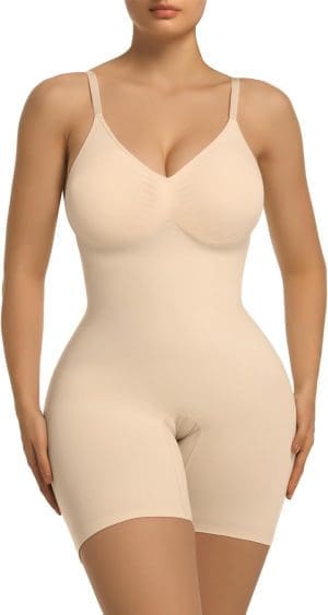 SHAPERX Shapewear Damen Body Shaper Bauchweg Sculting Bodysuit Nahtlos figurformende Unterwäsche mit abnehmbarem Brustpolster