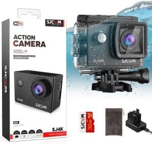 SJCAM SJ4000 Action Cam 4K30fps WiFi Kamera,40MP Ultra HD 170°FOV mit EIS Bildstabilisierung,Unterwasserkamera 30m/98ft Wasserdichte Kamera mit 2 Akkus, 32G SD Karte und Helmhalterung Zubehör Kits