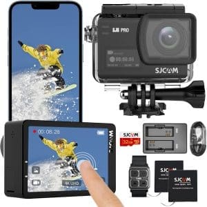 SJCAM SJ8Pro Action Cam 4K 60fps, 2.33'' Touchscreen Action Kamera 170° FOV 8X Zoom Sechs-Achsen EIS, Unterwasser 40M wasserdichte Helmkamera mit 32G SD Karte und Kits