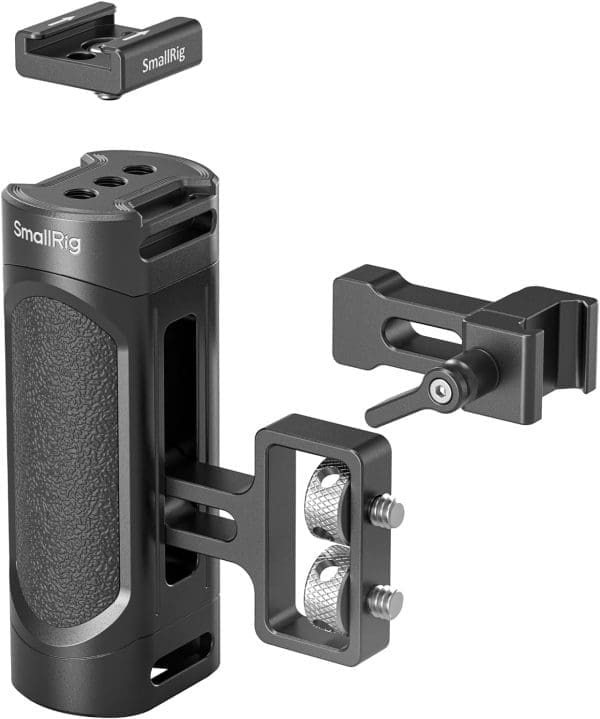 SMALLRIG Mini Camera Side Handle mit NATO und 1/4"-20 Schrauben Installationsmöglichkeiten, für Linke und rechte Hand, mit 1/4"-20 Gewindelöchern, Handgelenkriemenlöchern, Kaltshuh - 4816