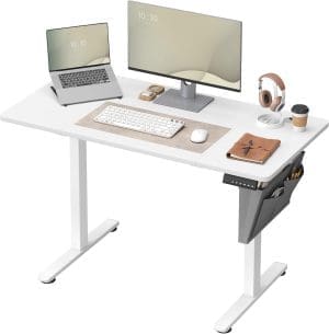 SONGMICS Höhenverstellbarer Schreibtisch elektrisch, 60 x 120 x (72-120) cm, verstellbarer Tisch, Memory-Funktion für 4 Höhen, für Homeoffice, Arbeitszimmer, wolkenweiß LSD132W01