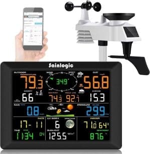 Sainlogic Professionelle WLAN-Wetterstation, Internet-Funkwetterstation mit Außensensor, Regenmesser, Wettervorhersage, Windmesser, Wunderground (Schwarz)