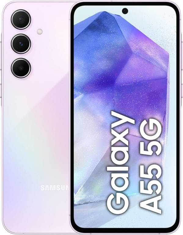 Samsung Galaxy A55 5G Smartphone, Android-Handy ohne Vertrag, 256 GB / 8 GB RAM, 2 Tage Akkulaufzeit, 50-MP-Kamera, Awesome Lilac, 2,5 Jahre Herstellergarantie