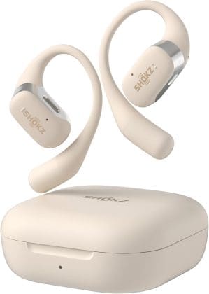 Shokz OpenFit True Wireless Ohrhörer, Open-Ear-Bluetooth Kabellose Kopfhörer MIT-Rauschunterdrückung Mikrofon, Ohrhörer MIT Schnellem Aufladen, 28 Std Laucheit, IP54 Wasserdicht, MIT Tragetaschche, Bege, Bege