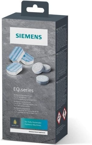 Siemens Multipack TZ80003a, Inhalation: 1 x 10 Reinigungstabletten (JE 2,2 g) und 2 x 3 Entkolkungstabletten (JE 36 g), für Kaffeevollautomaten der EQ Serie, Weiß