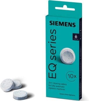 Siemens Reinigungstabletten TZ80001A, 10 Stück, Kaffeeöl-Rückstände ideal entfernen, optimiert für das Reinigungsprogramm von Kaffeevollautomaten der Reihen EQ, Surpresso und Einbauvollautomaten