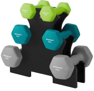 Songmics Hantel-Set, 3 Paar, 2 x 1 kg, 2 x 2 kg, 2 x 3 kg, Aufbewahrung, Fitnessstudio, Krafttraining, Rutschfeste Neopren-Beschichtung