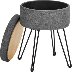 Songmics SITZHOCKER, RUNDER HOCKER MIT STAURAUM, AUFBEWAHRungsBOX MIT DECKEL, SCHMINKHOCKER, 39 x 44,1 cm (Ø X H), Metallbeine, Gepolsterter SITZ, Wohnzimmer, Schlafzimmer, Schiefergrau Lom002g01