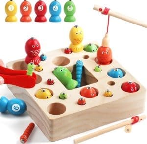 Spielzeug ab 2 Jahre, Magnetspiel Angelspiel Montessori Spielzeug 2 Jahre 2 in 1 Spiele ab 2 Jahre Motorikspielzeug Holzspielzeug Geschenke für 2 Jahre Kinderspielzeug ab 2 3 4 Jahre Junge Mädchen