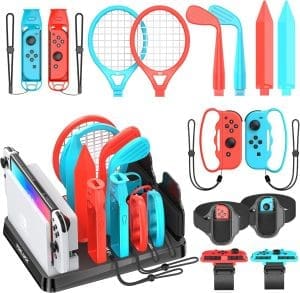 Switch Sports Zubehör Set mit Organizer kompatibel mit Switch/OLED Konsole, Aufbewahrung für Switch Sport spiel Zubehör, Familienparty-Paket Sportspiele Zubehör Bundle für Nintendo Switch & OLED