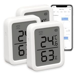 SwitchBot Innen Thermometer Hygrometer 3 Stück, Innentemperatur-Feuchtigkeitssensor mit intelligenter Warnung und 68-Tage-Datenspeicherung, Bluetooth-Raumthermometer für Baby, Zuhause, Garage