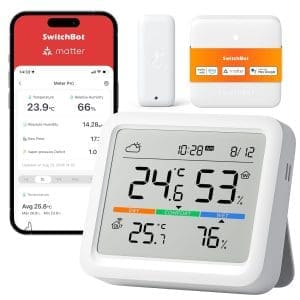 SwitchBot Wlan Wetterstation Funk mit Außensensor, Matter Hygrometer Thermometer Innen, Temperatursensor mit Außenthermometer und Matter Hub, Kompatibel mit Alexa, Apple Home, Google Home