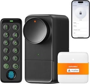 Switchbot Wlan Smart Lock Pro MIT Touchscreen-Tastatur, Türriegelschlösser, Smartes Torschmoss, Elektronsches Türschloss, Türöffner pro App, Fingerabdruck, Code, Alexa, Google, unertzt Materie