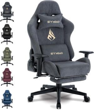 Symino Gaming Stuhl, Atmungsaktiver Bürostuhl aus Hochwertigem Stoff, So Weich Wie Pelz, Ergonomischer PC-Stuhl, Verstellbarer und Drehbarer Schreibtischstuhl mit Fußstütze, Grau