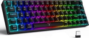 TECURS Gaming Tastatur Kabellos, Mechanische Tastatur RGB QWERTZ (Deutsches Layout) mit Rote Schalter für PC Gamer und Arbeit, 65% TKL Gaming Keyboard für PS4 /PS5/Laptop/Xbox One, Schwarz