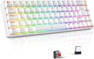 TECURS Gaming Tastatur - RGB Mechanische Tastatur Kabellos Bluetooth/2.4G/Mit Kabel, 65% QWERTZ Gamer Tastatur mit Rote Schalter für PC/Laptop/PS4/PS5, Weiß