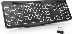 TECURS Tastatur Kabellos Gaming PC- Leise Tastatur QWERTZ Weiß Beleuchtet Ergonomisch Wasserdicht, 2.4Ghz Led Keyboard für Windows/Mac/PS4/Xbox mit Multimedia-Tasten Schwarz