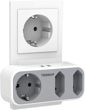 TESSAN Doppelstecker für Steckdose, 5 in 1 Mehrfachsteckdose mit 2 USB, Mehrfachstecker, Steckdosenadapter 3fach USB Ladegerät Kompatibel mit Phone, für Einschulung und Schulanfang