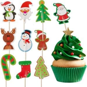 THE TWIDDLERS 100 Weihnachts-Cupcake-Topper für Partys, 7 cm, 9 Designs