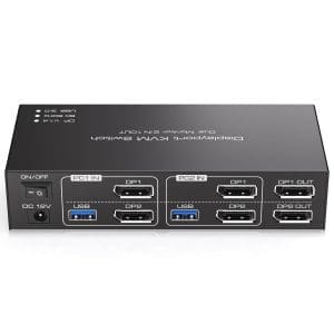 TJCXELE ​​8K60Hz/4K120Hz Displayport KVM Switch 2 PC 2 Monitore USB 3.0 DP 1.4 KVM Switch für Zwei Computer Teilen Sie Dual Monitor und 4 USB-Geräte Unterstützt erweiterten Modus und Kopiermodus