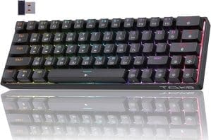 TMKB T63 Gaming Tastatur Mechanische Kabellos mit Red Switch,Bluetooth / 2.4G / Mit Kabel,RGB-Hintergrundbeleuchtung,Schwarz