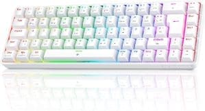 TMKB T68 Gaming Tastatur,60% Kabellos Mechanische RGB Tastatur mit Bluetooth/2.4G/Typ-C,Compact 68 Tasten Anti-Ghosting,Deutsches QWERTZ Layout,Red Linear Switch,weiße