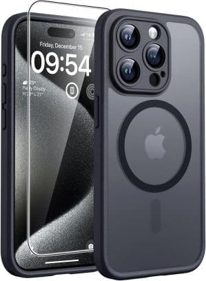 TOCOL 3 in 1 für iPhone 15 Pro Max Hülle für Magsafe, Vollständiger Kameraschutz Stöße Kratzfest Magnetisch Handyhülle für iPhone 15 Pro Max Case, Schwarz