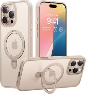 TORRAS Ostand Weltneuheit für iPhone 16 Pro Hülle für MagSafe (Unsichtbarer Ständer, Nr.1 ​​Magnetkraft,Umfassender militärischer Schutz) Handyhülle iPhone 16 Pro Case All-in-One Gold