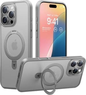 TORRAS Ostand Weltneuheit für iPhone 16 Pro Max Hülle für MagSafe (Unsichtbarer Ständer, Nr.1 ​​Magnetkraft,Umfassender militärischer Schutz) Handyhülle iPhone 16 Pro Max Case All-in-One Grau