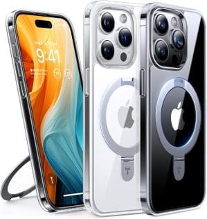 TORRAS Ostand für iPhone 15 Pro Max Hülle für MagSafe (Nr.1 Magnetkraft, Unsichtbarer Ständer, Militärischer Schutz) Stoßfeste Handyhülle iPhone 15 Pro Max Case Kratzfeste All-in-One Transparent