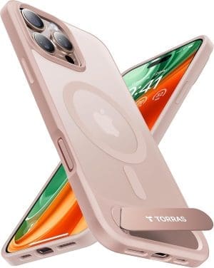 TORRAS für iPhone 16 Pro Max Hülle für MagSafe mit Titan Flügelständer Zertifizierte Magnetkraft Militärschutz Handyhülle iPhone 16 Pro Max Case Stoßfest Kratzfest Hardcase Handy Hülle Matt Gold