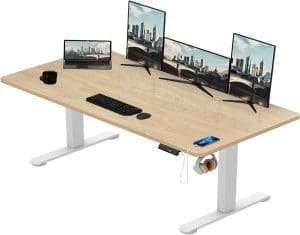 TRIUMPHKEY Höhenverstellbarer Schreibtisch 180x80cm groß mit USB Ladeanschluss, 3 Memory-Steuerung Schreibtisch Höhenverstellbarer Anti-Kollisions Computertisch Höhenverstellbarer Tisch Eiche