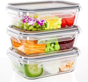 TUSEASY Frischhaltedosen Glas mit Deckel, 1040ml Meal Prep Boxen 3er-Set, Tupperdosen Set Glasbehälter Glasschüssel Lunchbox Glas Vorratsdosen Luftdicht Aufbewahrungsbox Küche