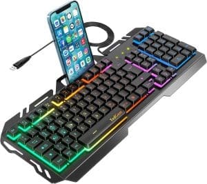 Tedgem Gaming Tastatur, PC USB Kabelgebunden Tastaturs, 19 Schlüssel Anti-Ghosting MIT Rainbow LED BeleUneußtete, handlicher Halfter, robuster Metallrahmen für PC/Laptop/PS4/Xbox (Deutsches-Layout)