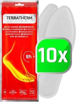 TerraTherm Sohlenwärmer- 10 Paar M, Wärmesohlen für Schuhe Aller Art, Schuhwärmer Einlagen, 100% natürliche Wärme, Wärmeeinlagen für Schuhe, Fußwärmer Sohlen für 8h warme Füße