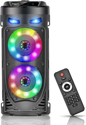 Tragbarer Bluetooth-Lautsprecher, 30W kabellos mit doppeltem 4''-Stereo-Sound, LED-Beleuchtung, Fernbedienung, unterstützt EQ, TWS, USB, TF, AUX, für Reisen, Zuhause, Party