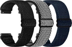 TumpCez Elastische Uhrenarmbänder, 16 mm, 18 mm, 19 mm, 20 mm, 22 mm, 24 mm, Schnellverschluss-Nylonarmband, verstellbare, atmungsaktive Sportbänder, Ersatzarmband für Damen und Herren, Ripple Black + Ripple Grey