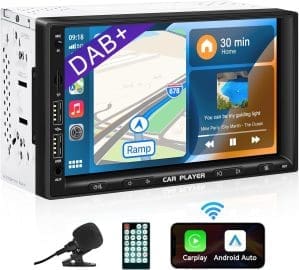 URVOLAX 2Din Autoradio mit Bildschirm Doppel-DIN DAB+, 7 Zoll Wireless CarPlay mit Apple Android Car Play Digital Media Receiver HD Touchscreen Display Navi Bluetooth 5.0 FM Siri Google Assist