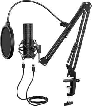 USB Gaming Mikrofon PC, TONOR Podcast Kondensator Microphone Kit Nierencharakteristik mit Arm Ständer Popschutz, Brodcasting Mic Studio Mikro, Mikrofon für Streaming Aufnahme YouTube Twitch PS4/5, Q9