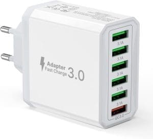 USB Ladegerät, 6-Ports Ladeadapter 33W Adapter Ladestecker mit QC 3.0 Schnelllade Mehrfachgerät, USB Stecker Netzteil für iPhone 16 15 14 13 12 11 Pro Max, iPad, Handy Steckdose Ladegerät Netzstecker