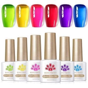 UV Nagellack Set 30% Ice Jelly Neon - Born Pretty Shellac Set Kristalltransparent Frühling Sommer Gel Nagellack Gelee Wirkung French Nails für Nail Art DIY