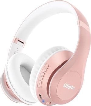 Uliptz Kabellose Bluetooth-Kopfhörer, 65 Stunden Spielzeit, 6 EQ-Sound-Modi, HiFi-Stereo-Over-Ear-Kopfhörer mit Mikrofon, faltbarer Bluetooth 5.3-Kopfhörer für Reisen/Büro/Handy/PC (Roségold)