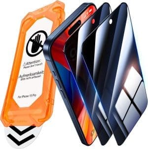 UniqueMe für iPhone 15 Pro für Panzerglas Sichtschutz - (Full Screen Displayschutz) Schutzfolie Sichtschutzfür iPhone 15 Pro Schutzglas,Auto Installation,2 Stück