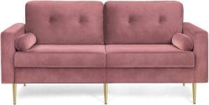 VASAGLE LCS001P01 3-Sitzer-Sofa, Wohnzimmer, Samtbezug für Wohnungen, kleine Räume, Holzrahmen, Metallbeine, einfache Montage, modernes Design, 190 x 82 x 84 cm, Rosa