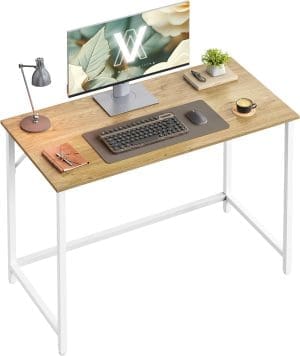 VASAGLE Schreibtisch, Kleiner Computertisch, Bürotisch, für Arbeitszimmer, Schlafzimmer, 50 x 100 x 76 cm, moderner Stil, Metallgestell, natureichenfarben-perlweiß LWD041W70V1